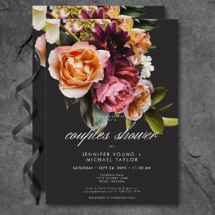Elegant Moody Burgundy Pink Floral Couples Shower Invitation