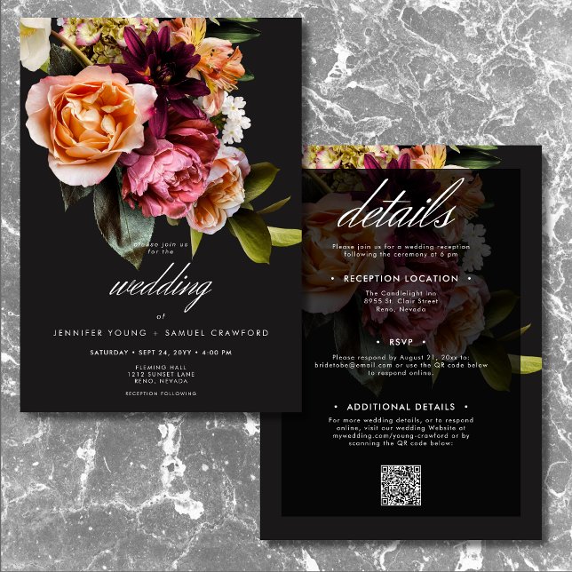 Elegant Moody Burgundy & Pink Floral Two Sided Invitation (Elegant Moody Burgundy & Pink Floral Two Sided Invitation)