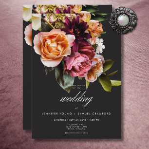 Elegant Moody Burgundy & Pink Floral Wedding Invitation