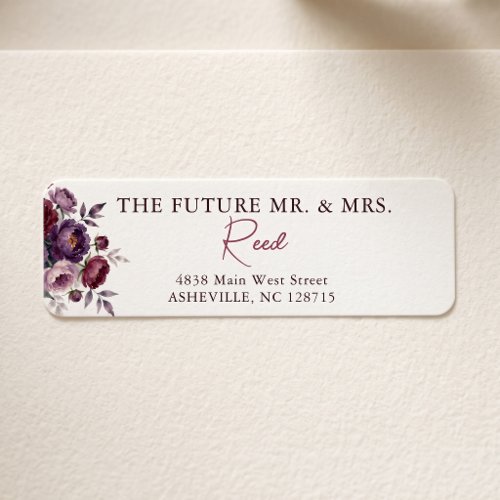 Elegant Moody Burgundy Plum Floral Wedding Address Label