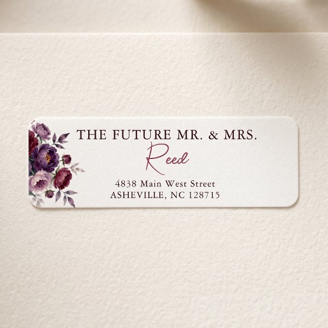 Elegant Moody Burgundy Plum Floral Wedding Address Label (Creator Uploaded)