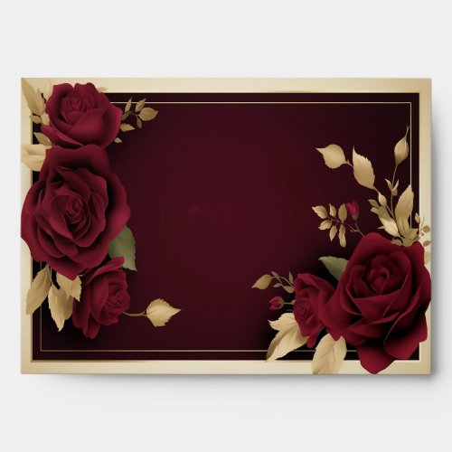 Elegant Moody Burgundy Red Floral and Gold Wedding Envelope