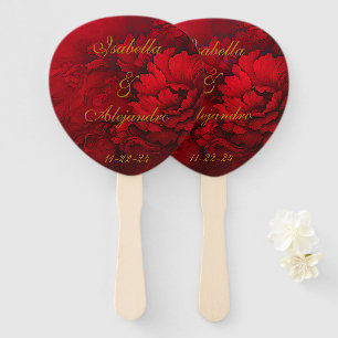 Elegant Moody Burgundy Red Floral Wedding Hand Fan