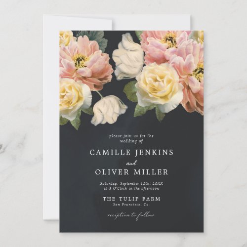Elegant Moody Dark Botanical Wedding Invitation