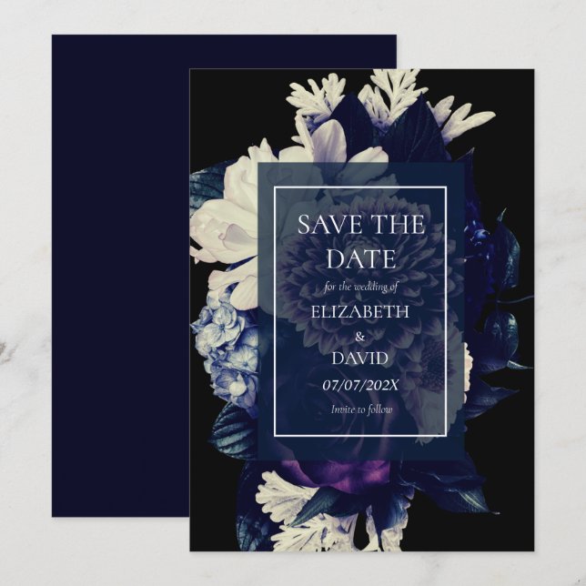 Elegant Moody Dark Floral Wedding Save The Date (Front/Back)