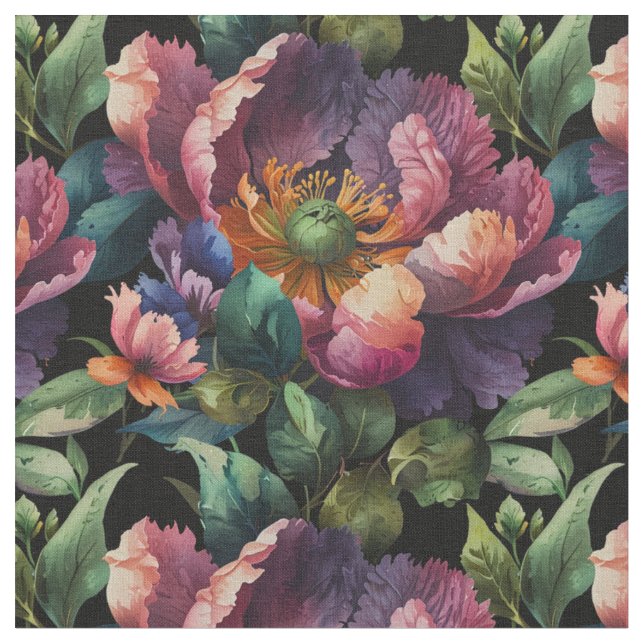 Elegant moody Dark pink floral Fabric (Close Up)