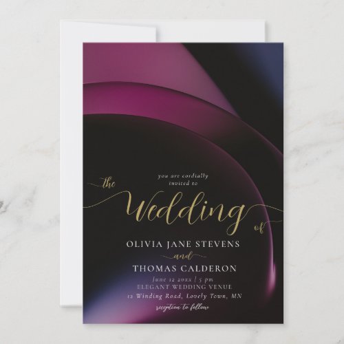 Elegant Moody Dark Purple Geometric Arches Wedding Invitation
