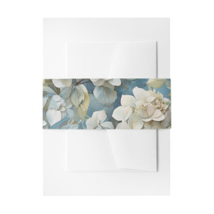 Elegant moody dusty blue watercolor florals invitation belly band