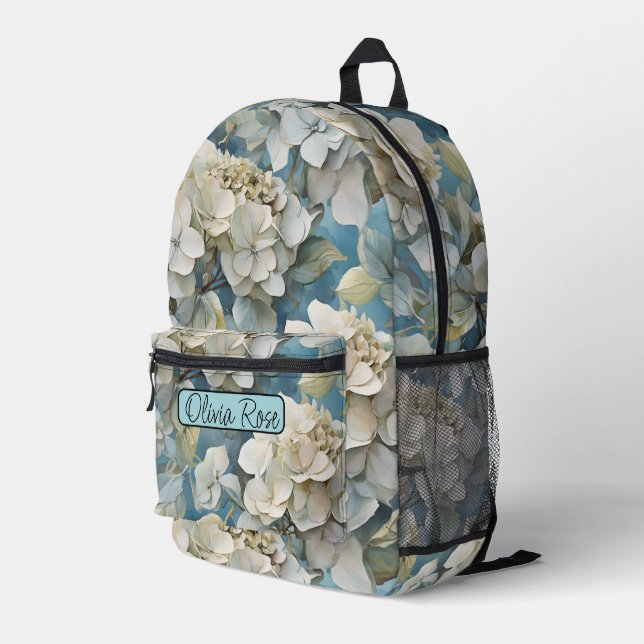 Elegant moody dusty blue watercolor florals printed backpack  display picture 2