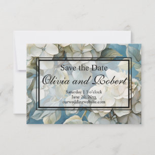 Elegant moody dusty blue watercolor florals save the date