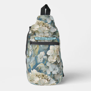 Elegant moody dusty blue watercolor florals sling bag
