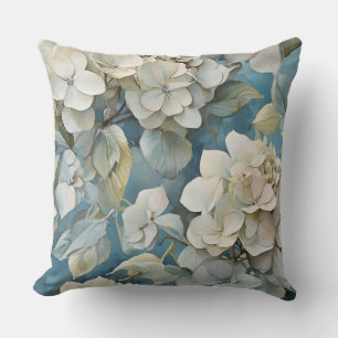 Elegant moody dusty blue watercolor florals throw pillow