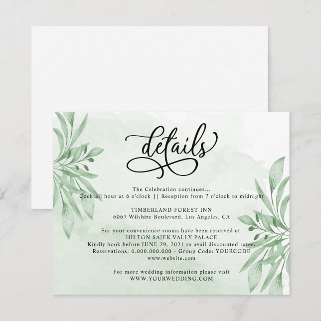 Elegant Moody Eucalyptus Greenery Wedding Details Enclosure Card (Front/Back)