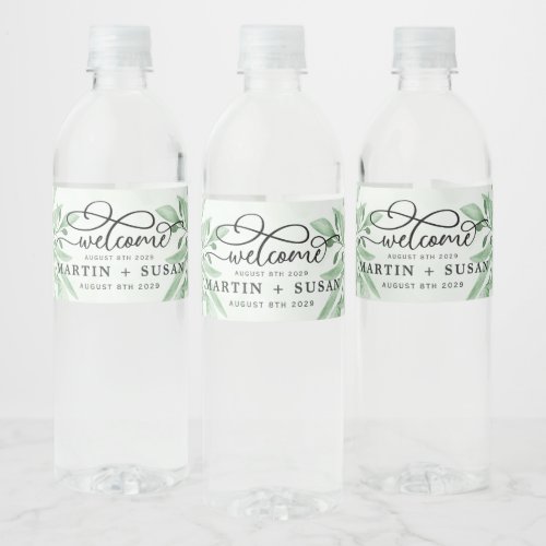 Elegant Moody Eucalyptus Leaves Greenery Wedding Water Bottle Label