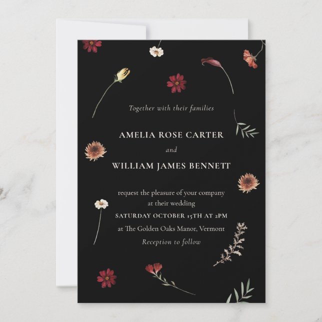Elegant Moody Fall Autumn Wildflower Wedding  Invitation (Front)