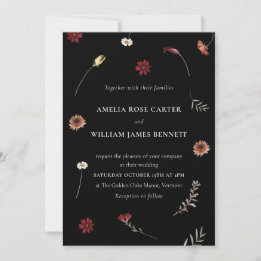 Elegant Moody Fall Autumn Wildflower Wedding Invitation