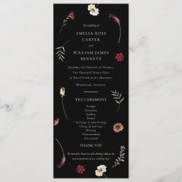 Elegant Moody Fall Autumn Wildflower Wedding  Program