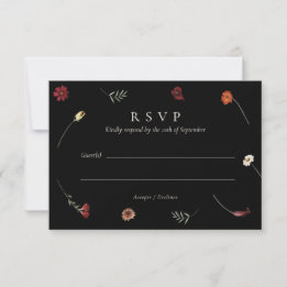 Elegant Moody Fall Autumn Wildflower Wedding RSVP Card
