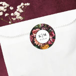 Elegant   Moody Floral Black Wedding Classic Round Sticker<br><div class="desc">This gorgeous wedding sticker design features lovely autumn flowers and elegant typography. This timeless design is an excellent choice for many styles of events,  from classic to rustic. Customized wedding stickers add that extra special touch.</div>
