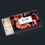 Elegant   Moody Floral Black Wedding Matchboxes<br><div class="desc">This gorgeous wedding matchbox design features lovely autumn flowers and elegant typography. This timeless design is an excellent choice for many styles of events,  from classic to rustic. Customized matchboxes make a wonderful wedding keepsake and add that extra special touch.</div>