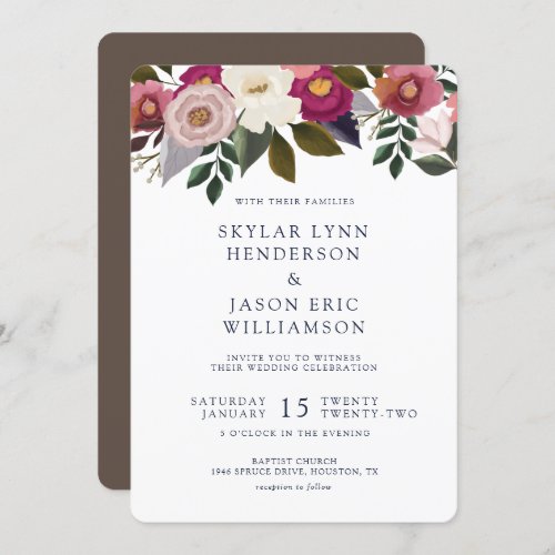 Elegant Moody Floral Watercolor Rustic Wedding Invitation