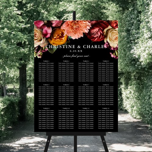 Elegant  Moody Floral Wedding Seating Chart Foam Board