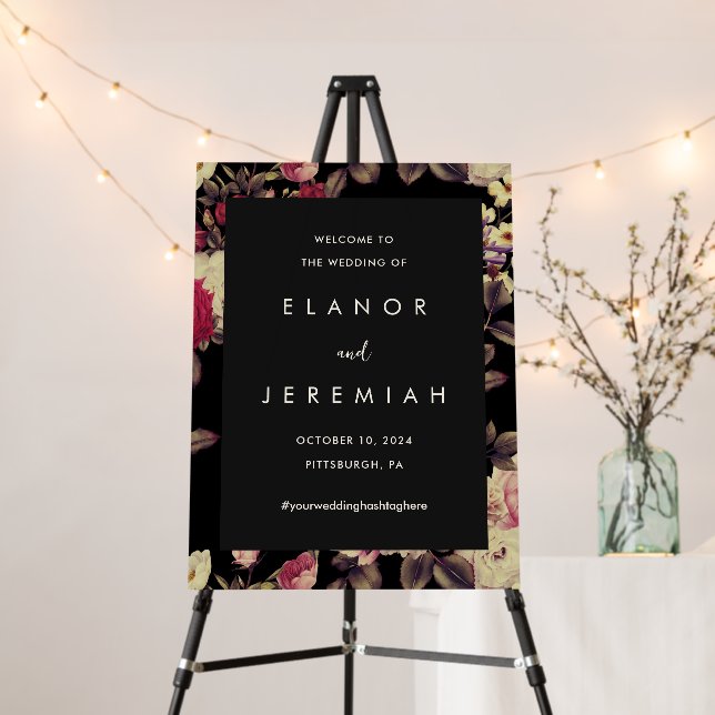 Elegant Moody Floral Wedding Welcome Foam Board (In Situ (Stand))
