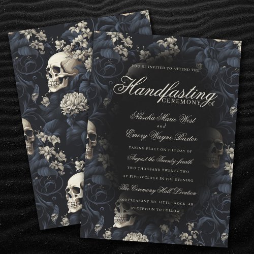 Elegant Moody Gothic Floral Skulls Handfasting Invitation