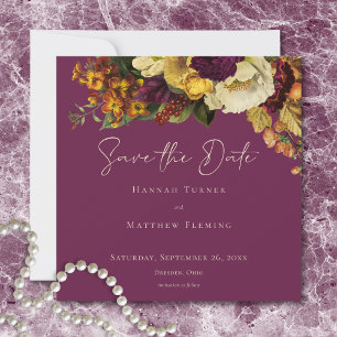 Elegant Moody Jewel Vintage Floral Wine Wedding Save The Date