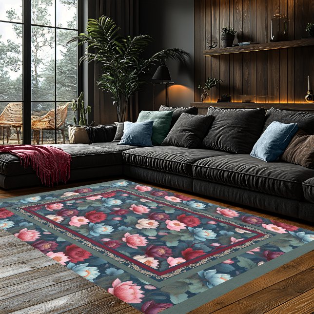Elegant Moody Modern Lotus Flower Pattern Rug (Elegant Moody Modern Lotus Flower Pattern 9' X 12" Area Rug)