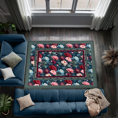 Elegant Moody Modern Lotus Flower Pattern Rug