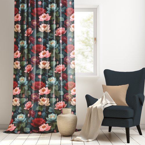 Elegant Moody Modern Lotus Flower Pattern Sheer Curtains