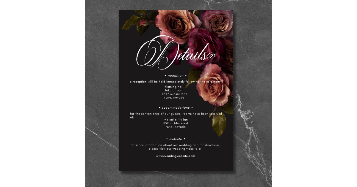 Elegant Moody Muted Rust & Burgundy Floral Details Enclosure Card | Zazzle