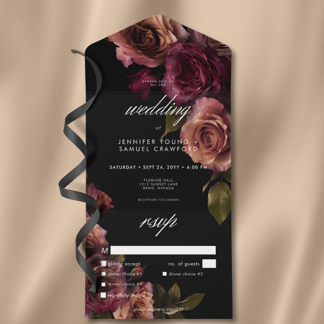 Elegant Moody Muted Rust & Burgundy Floral Dinner All In One Invitation (Elegant Moody Muted Rust & Burgundy Floral Dinner All In One Invitation)