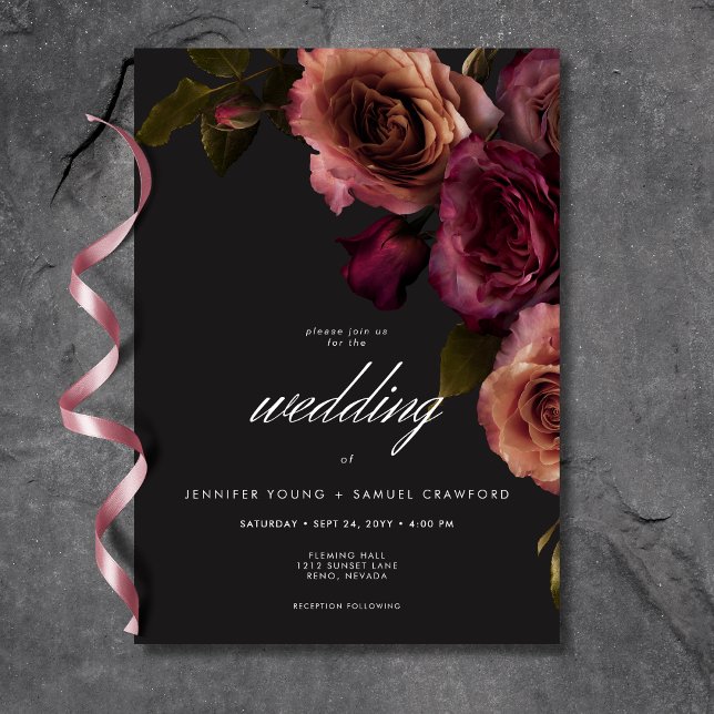 Elegant Moody Muted Rust & Burgundy Floral Wedding Invitation (Elegant Moody Muted Rust & Burgundy Floral Wedding Invitation)