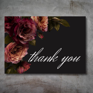 Elegant Moody Muted Rust & Burgundy Floral Wedding Thank You Card