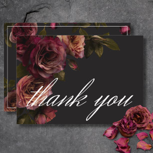 Elegant Moody Muted Rust & Burgundy Floral Wedding Thank You Card