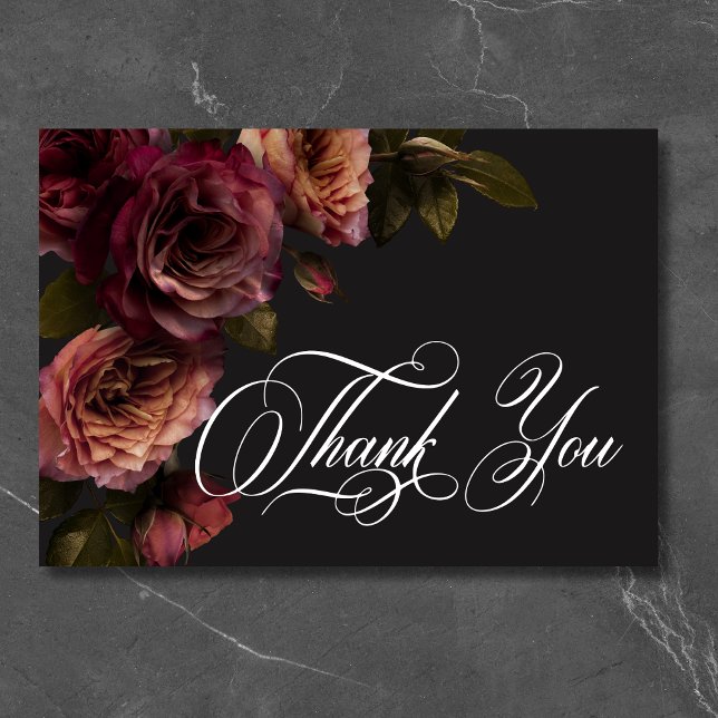 Elegant Moody Muted Rust & Burgundy Floral Wedding Thank You Card (Elegant Moody Muted Rust & Burgundy Floral Wedding Thank You Card)
