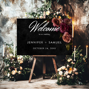 Elegant Moody Muted Rust & Burgundy Floral Welcome Foam Board
