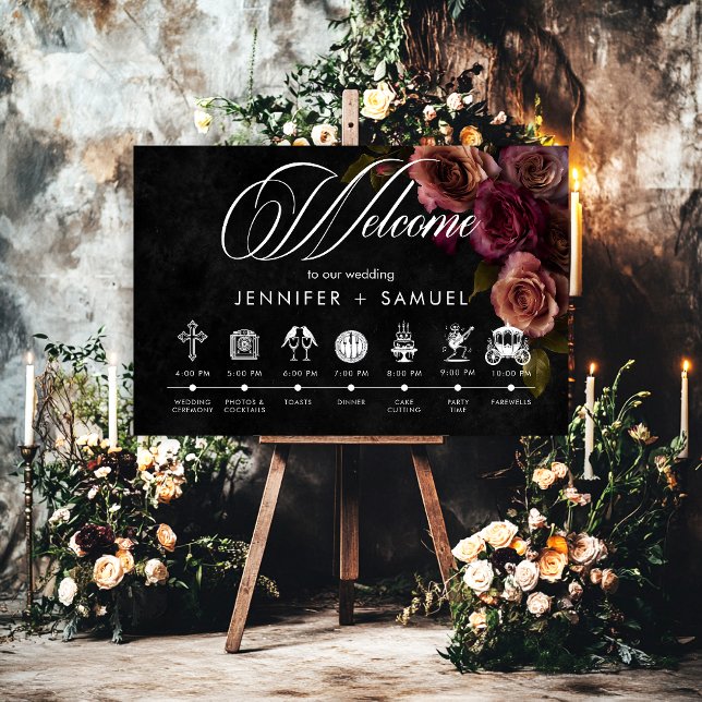 Elegant Moody Muted Rust Burgundy Order of Events Foam Board (Creator Uploaded)