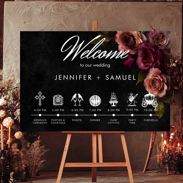 Elegant Moody Muted Rust Burgundy Order of Events Foam Board (Elegant Moody Muted Rust Burgundy Order of Events Foam Board)