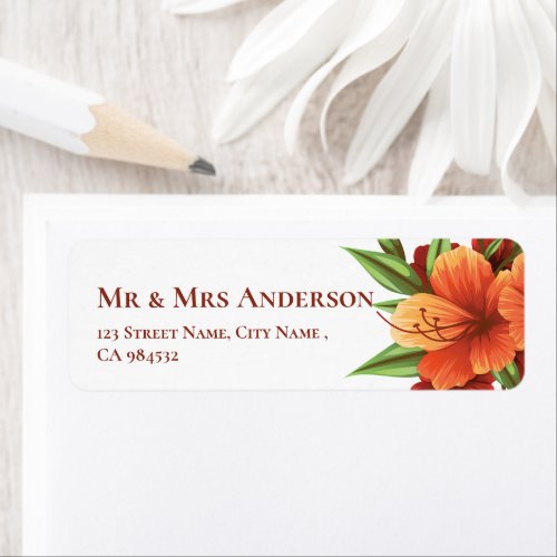 Elegant Moody Orange Floral Wedding Address Label