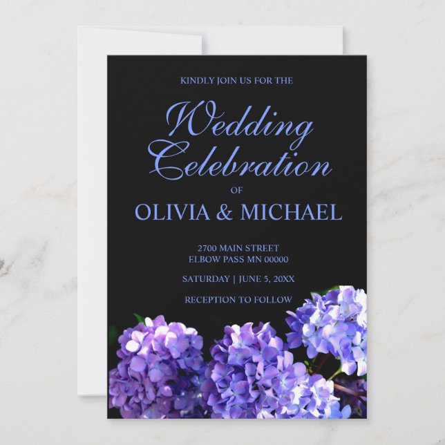 Elegant moody purple black floral Wedding  Invitation (Front)