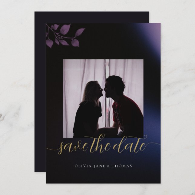 Elegant Moody Purple Floral Wedding Save the Date  Invitation (Front/Back)