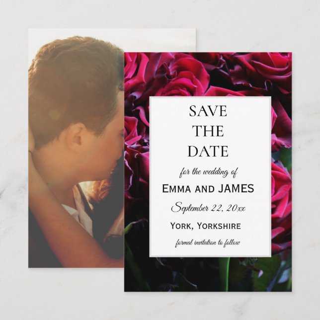 Elegant Moody Romantic Roses Floral Photo  Save The Date (Front/Back)