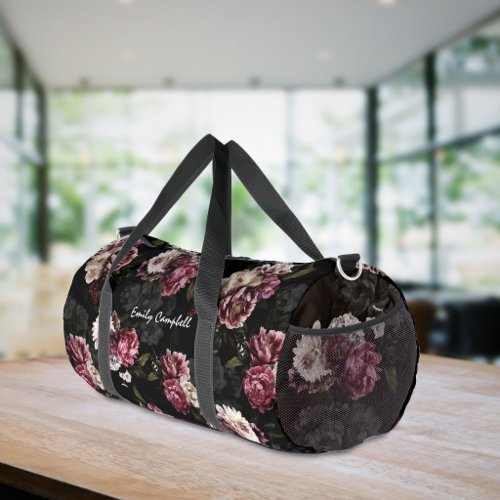 Elegant Moody Rose White Floral Bloom Duffle Bag