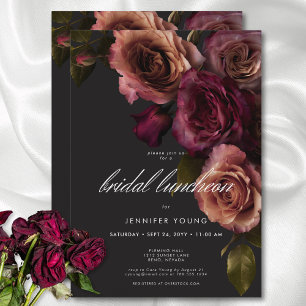 Elegant Moody Rust & Burgundy Floral Bridal Lunch Invitation