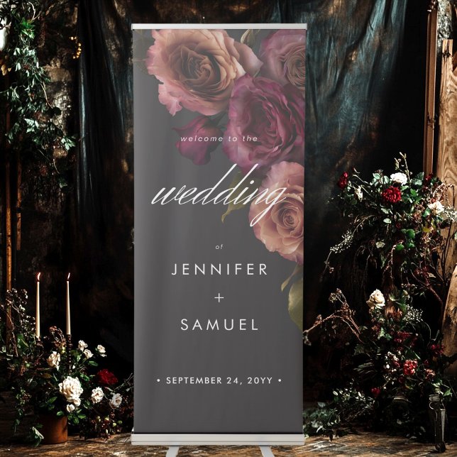 Elegant Moody Rust & Burgundy Floral Wedding Retractable Banner (Creator Uploaded)