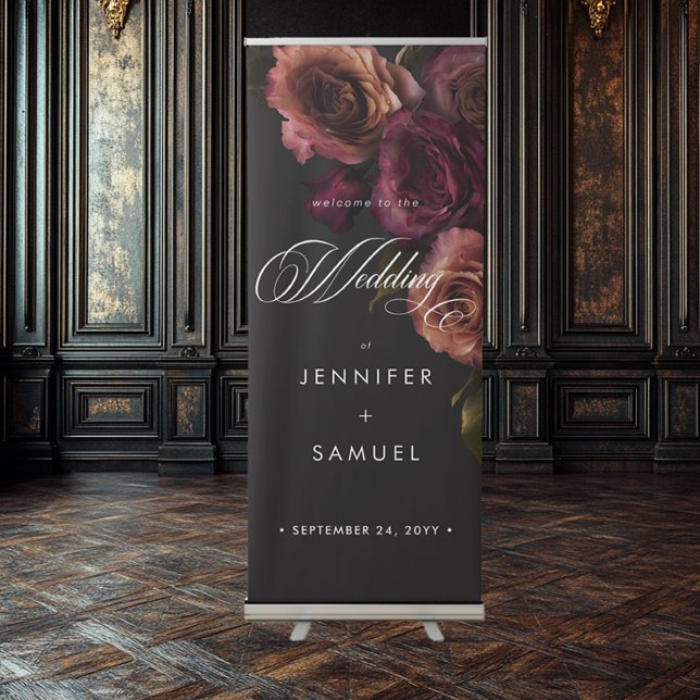 Elegant Moody Rust & Burgundy Floral Wedding Retractable Banner (Creator Uploaded)