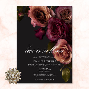 Elegant Moody Rust Burgundy Love In Bloom Shower Invitation